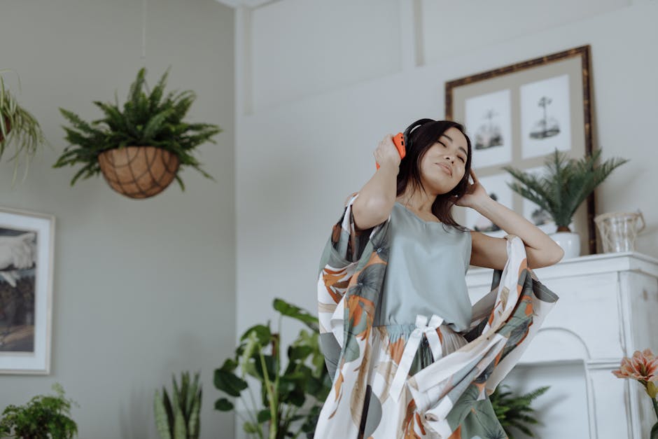 relaxed woman with closed eyes enjoying eye massage in peaceful home environment